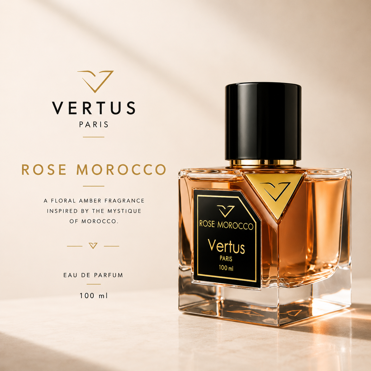 Vertus Rose Morocco EDP 100ml, unisex fragrance bottle