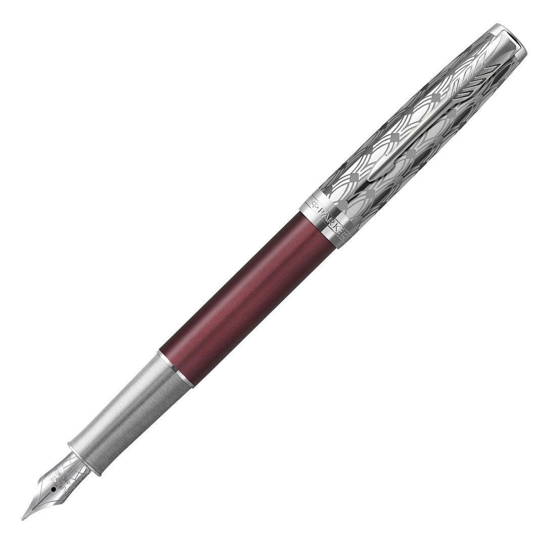 Parker Sonnet Premium Metal Red CT Gold nib 18k Fountain Pen - Metal & Red Satin Finish with Chrome Trim