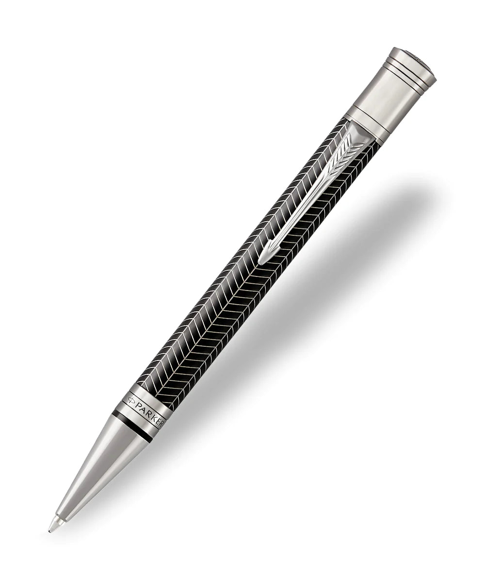 Parker Duofold Prestige Black Chevron CT Ballpoint Pen – Palladium-Plated Trim