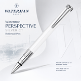 Waterman Perspective Ballpoint Pen – White with Chrome Trim