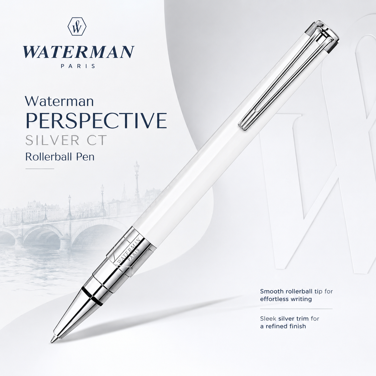 Waterman Perspective Ballpoint Pen – White with Chrome Trim