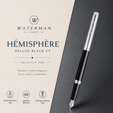 Waterman Hémisphère Deluxe Fountain Pen – Black with Chrome Trim