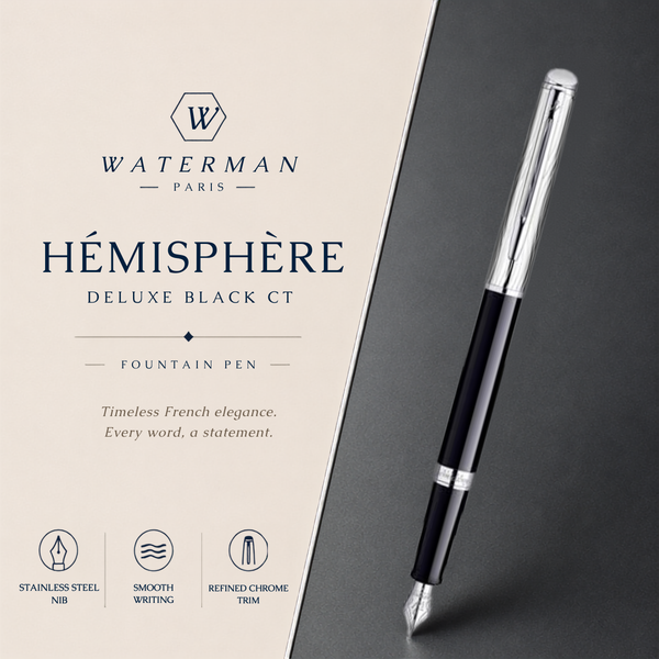 Waterman Hémisphère Deluxe Fountain Pen – Black with Chrome Trim