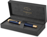 Parker Duofold Prestige Blue Chevron GT Fountain Pen – 18K Solid Gold Two-Tone Medium Nib