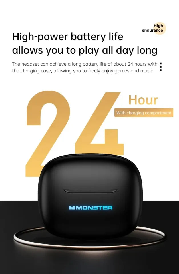 Monster XKT26 Wireless Gaming Earbuds – Bluetooth 5.4, ANC, Low Latency, Deep Bass (Original)