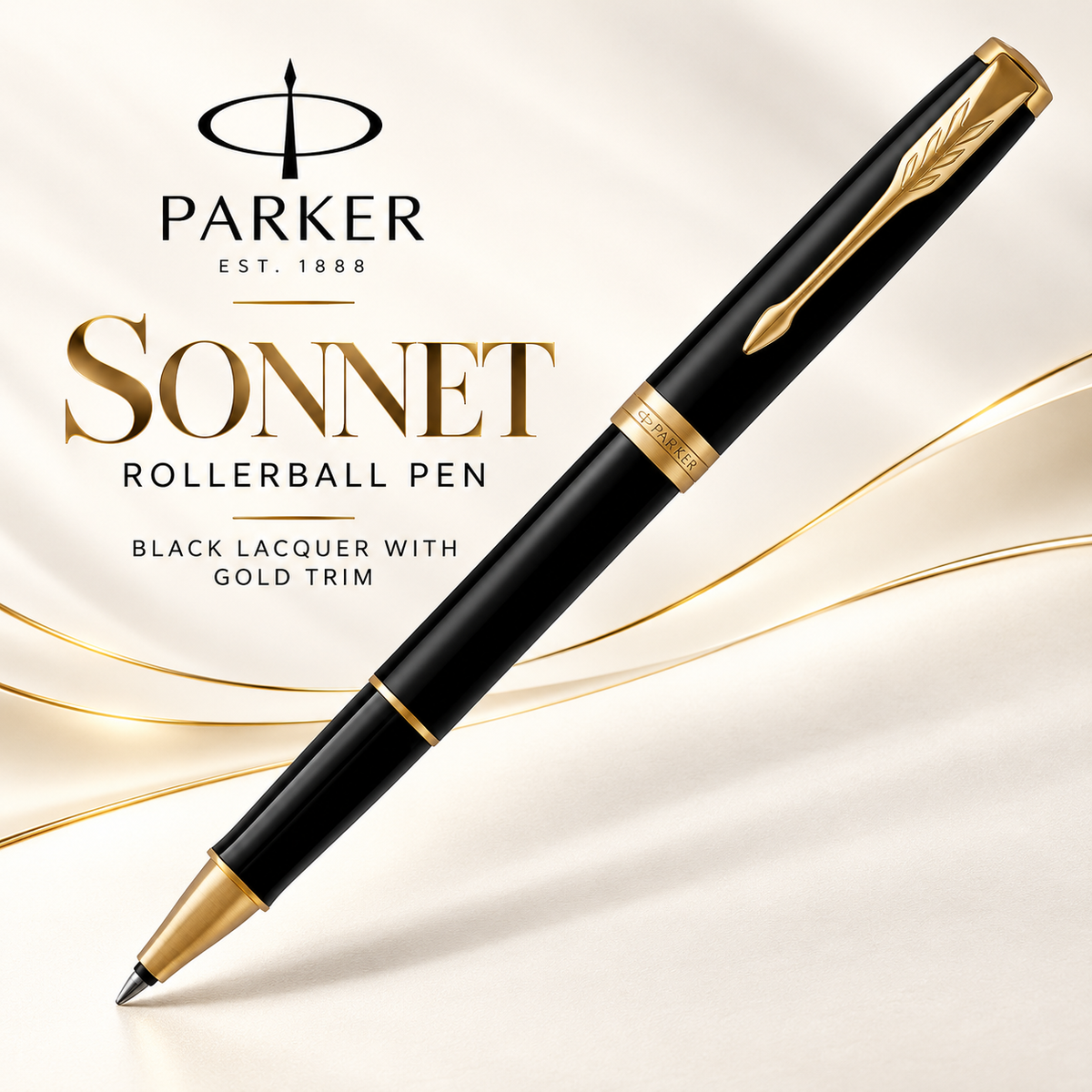 Parker Sonnet Rollerball Pen – Black Lacquer with Gold Trim | Premium Rollerball Pen