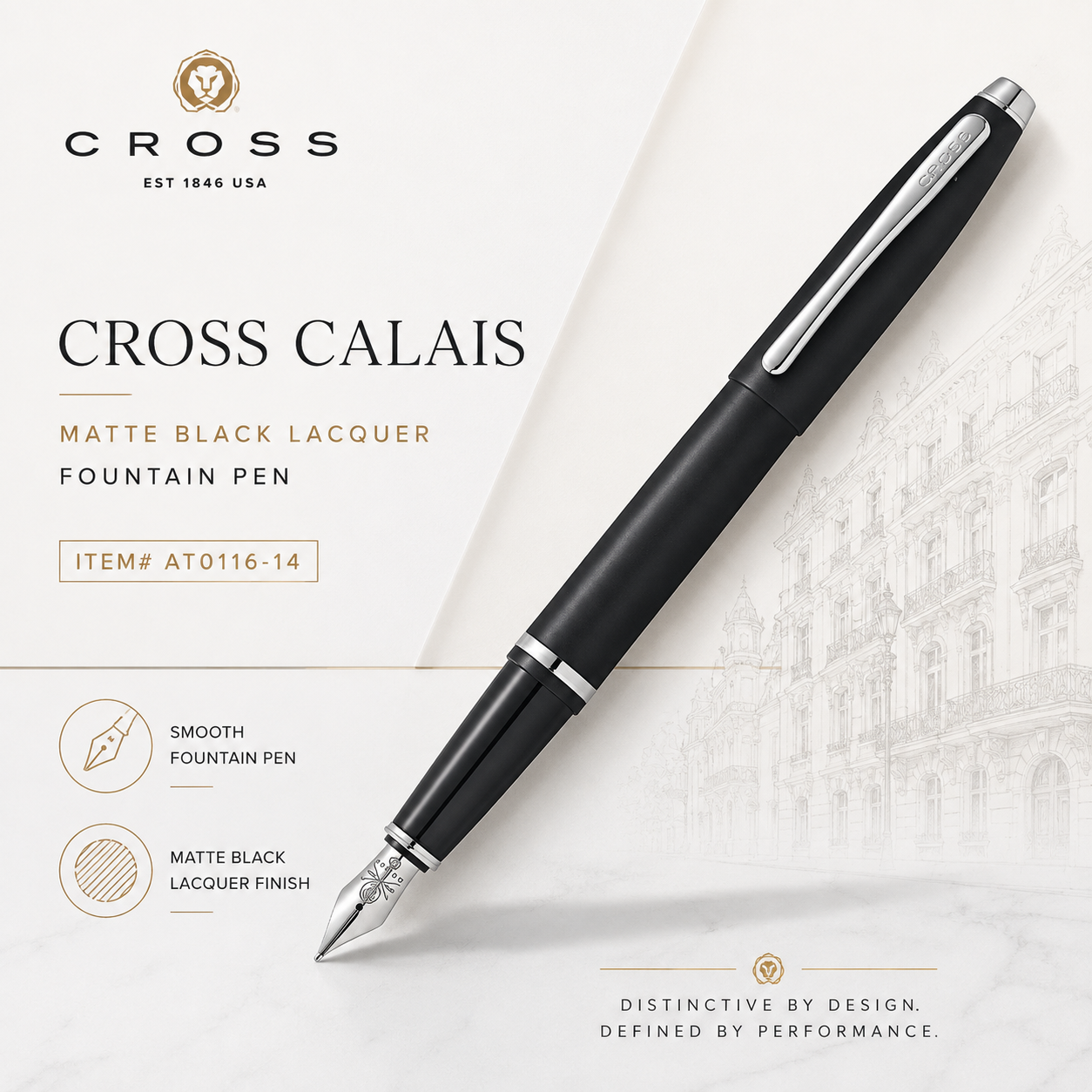 Cross Calais Matte Black Lacquer Fountain Pen – AT0116-14