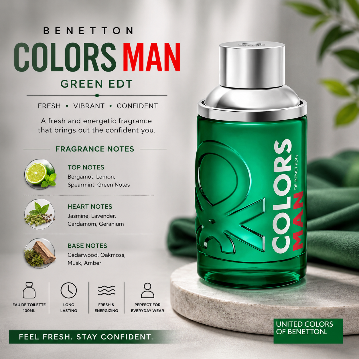 Benetton Colors Man Green EDT 100ml – Fresh Men's Fragrance