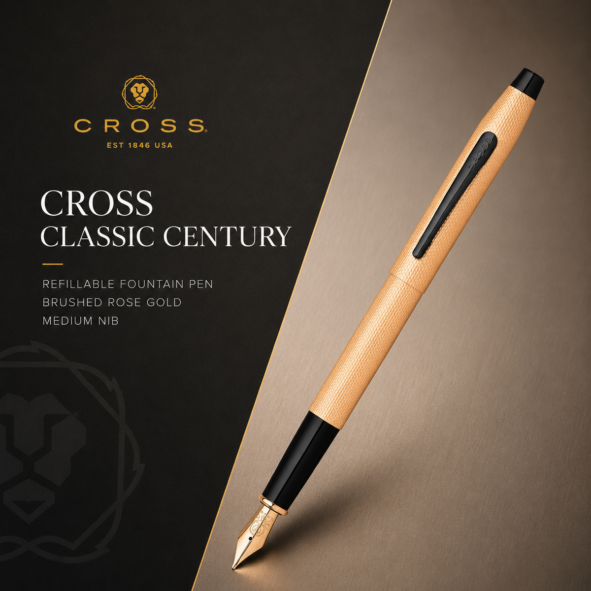 Cross Classic Century Refillable Fountain Pen Medium Nib Brushed Rose Gold