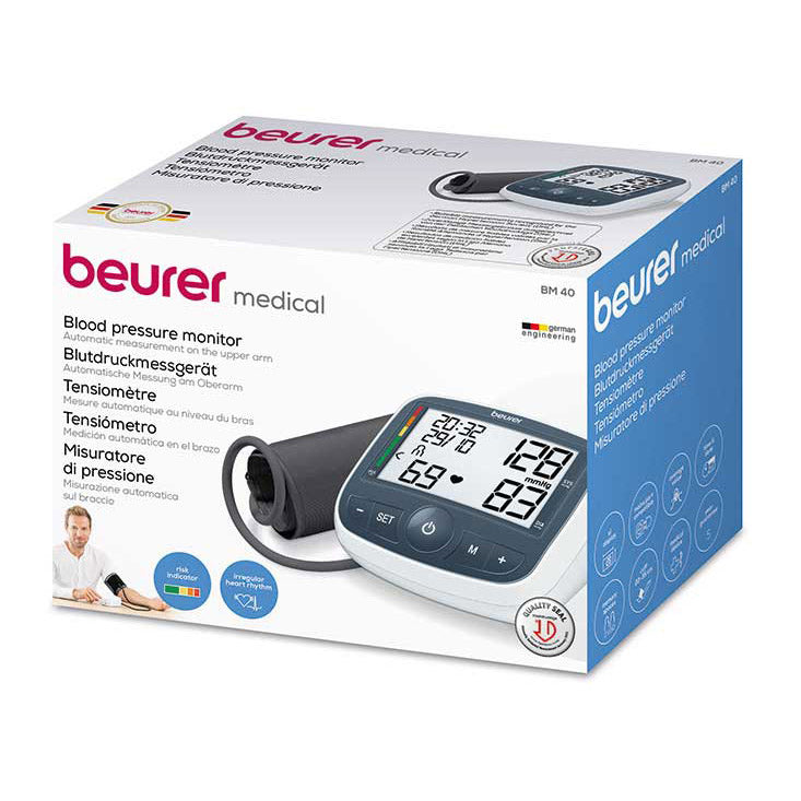 Beurer BM 40 upper arm blood pressure monitor with cuff, white digital BP device, additional view 6