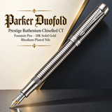 Parker Duofold Prestige Ruthenium Chiselled CT Fountain Pen – 18K Solid Gold Rhodium-Plated Nib