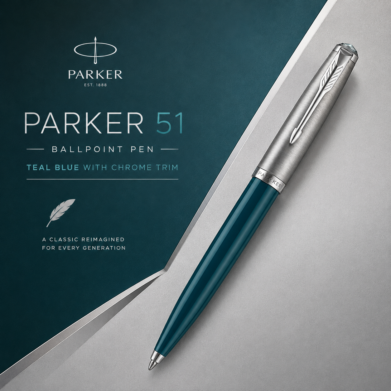 Parker 51 Ballpoint Pen – Teal Blue with Chrome Trim | Iconic Luxury Pen