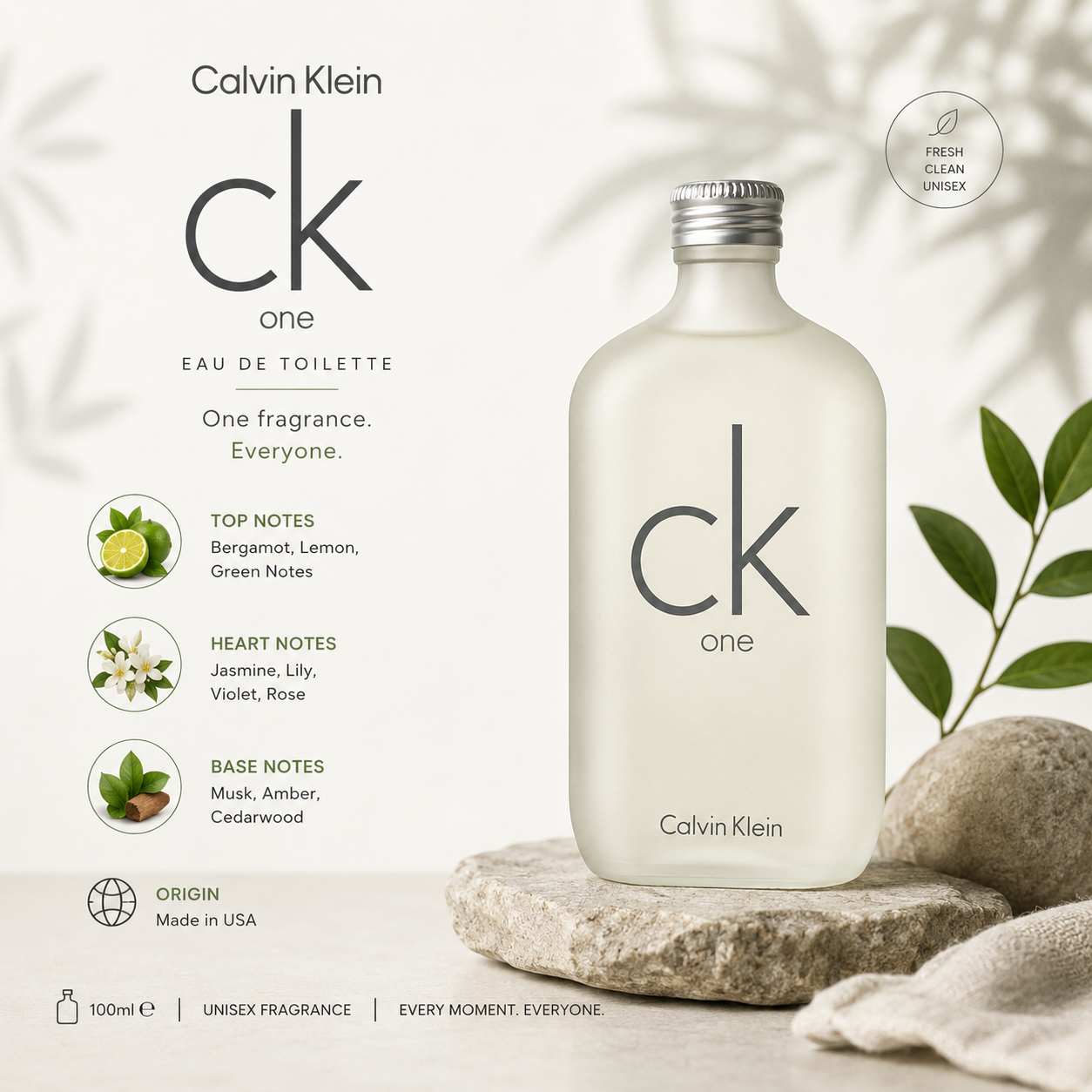 Calvin Klein CK One EDT 100ml, unisex fragrance bottle