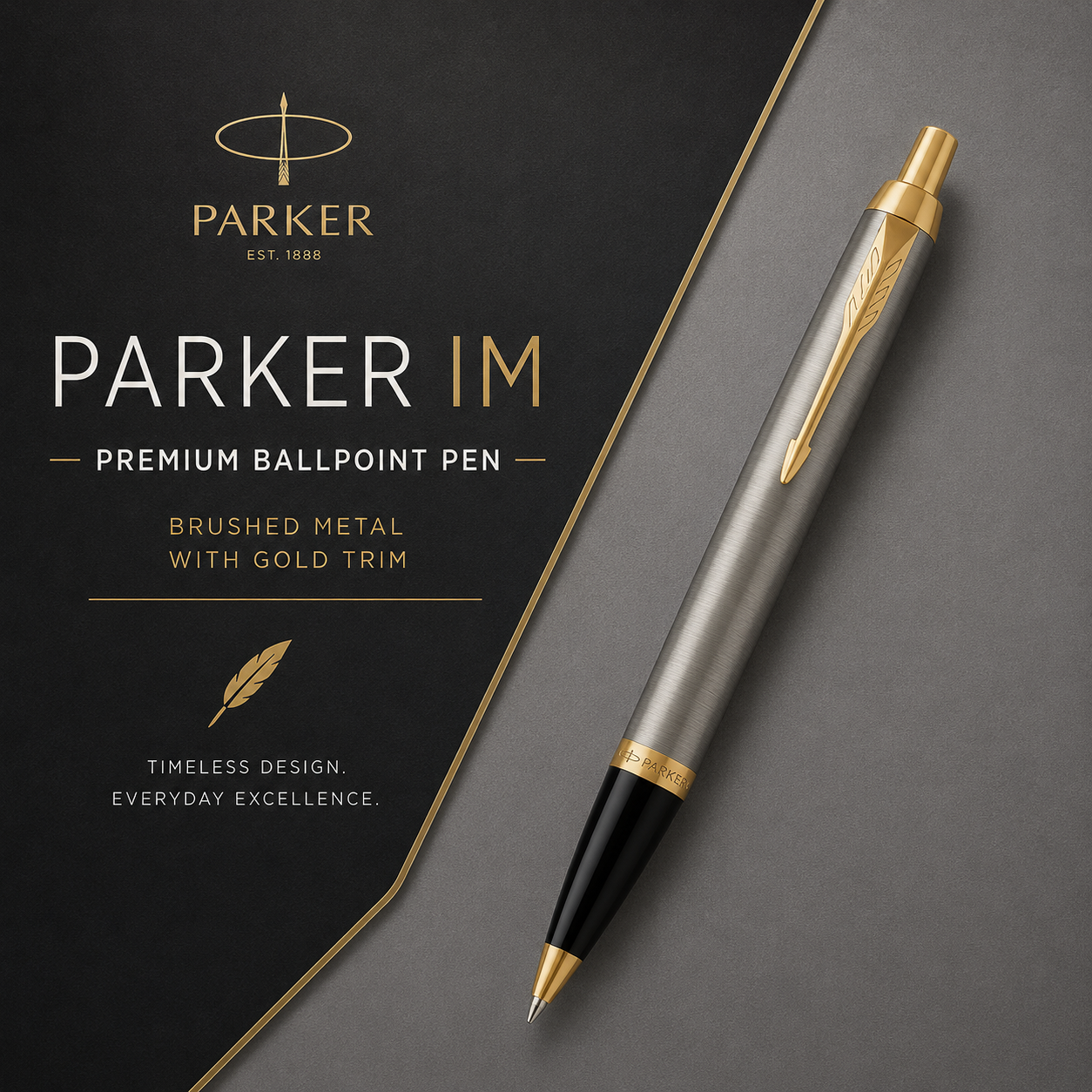 Parker IM Premium Ballpoint Pen – Brushed Metal with Gold Trim | Premium Ballpoint Pen