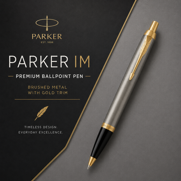 Parker IM Premium Ballpoint Pen – Brushed Metal with Gold Trim