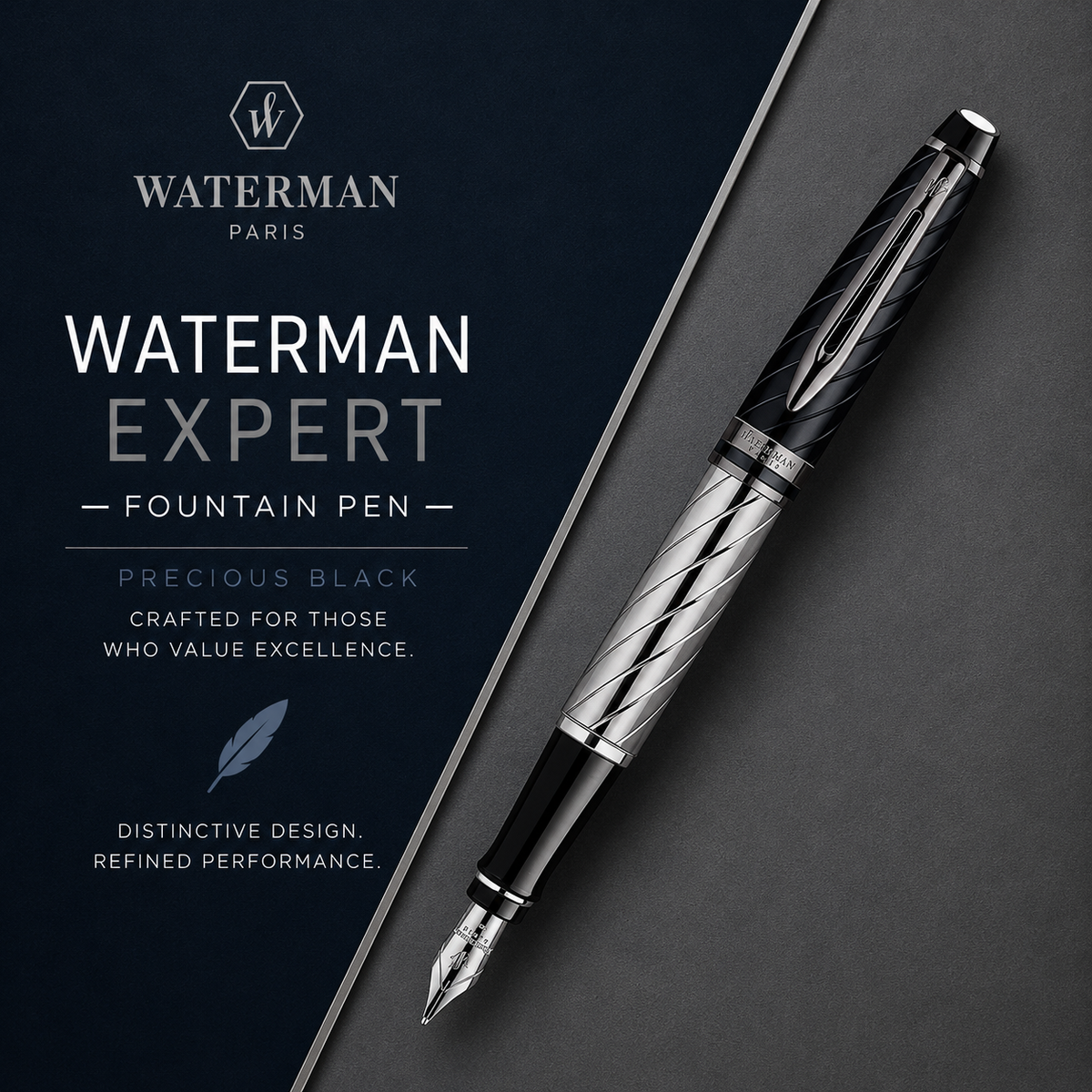 Waterman Expert Precious Black Fountain Pen – Premium Writing Instrument