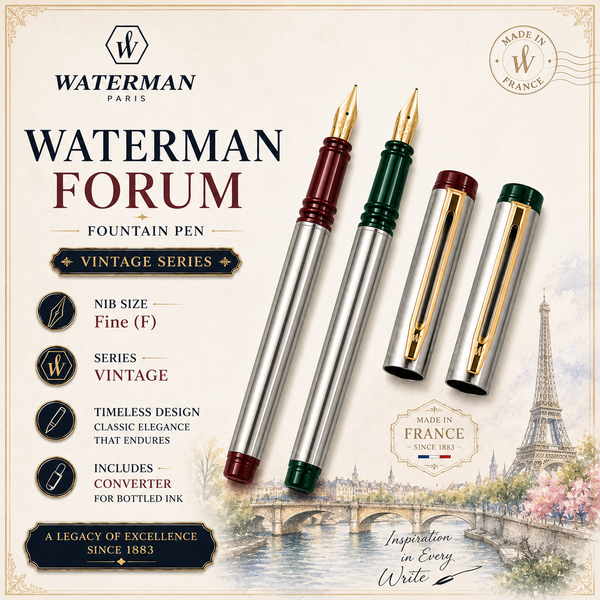 Waterman Forum fountain pen, fine nib, red and green barrel, vintage series, made in France