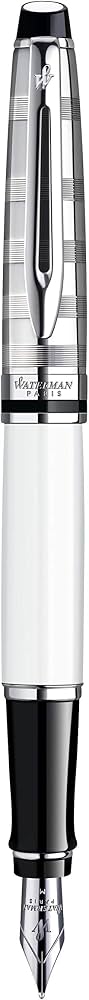 Waterman Expert Deluxe Fountain Pen – White with Chrome Trim (18K Gold Nib)