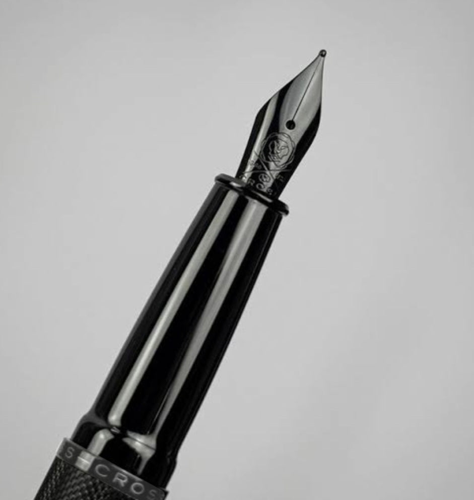 Cross ATX Brushed Black PVD Fountain Pen with Etched Diamond Pattern & Stainless Steel/Black Nib – 886-41
