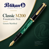 Pelikan Classic M200 Fountain Pen – Green-Marbled | Medium Nib