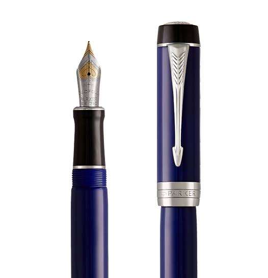 Parker Duofold Centennial Classic Blue & Black CT Fountain Pen – 18K Solid Gold Rhodium-Plated Nib