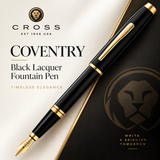 Cross Coventry Fountain Pen – Black Lacquer with Gold Trim, Fine Nib | AT0666-11