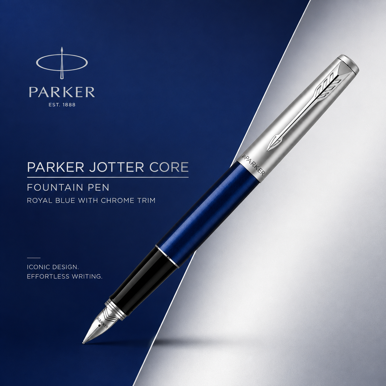 Parker Jotter Core Fountain Pen – Royal Blue with Chrome Trim | Premium Fountain Pen