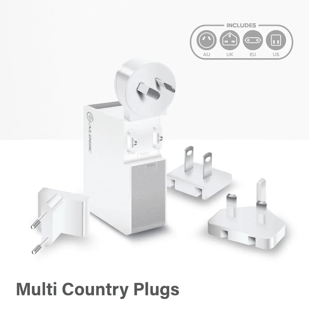 Alogic 60W USB-C Laptop & MacBook Charger – Travel Edition | AU, EU, UK, US Plugs + 2m Cable
