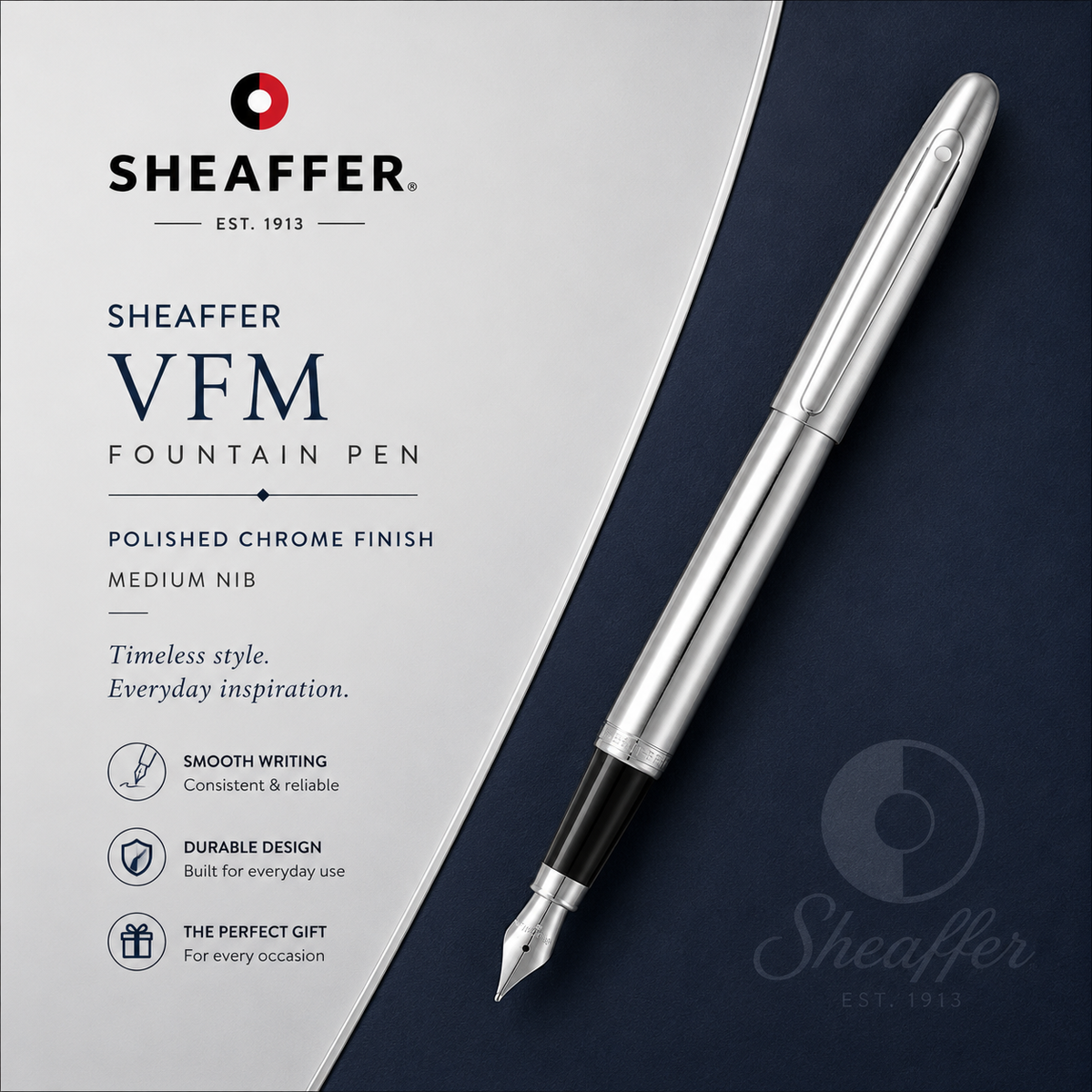 Sheaffer VFM Polished Chrome Fountain Pen – Medium Nib
