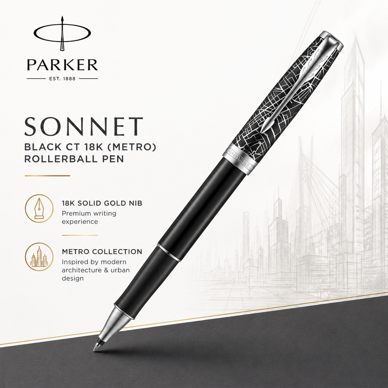 Parker Sonnet Black CT 18K (Metro) Rollerball Pen