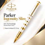 Parker Ingenuity Slim 5th Technology Rollerball Pen | Pearl & Metal GT, Fine