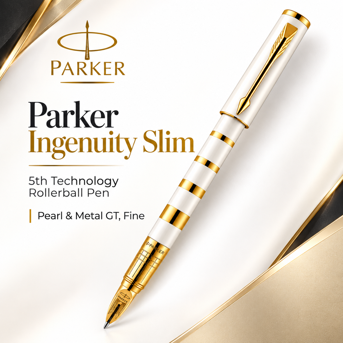 Parker Ingenuity Slim 5th Technology Rollerball Pen | Pearl & Metal GT, Fine