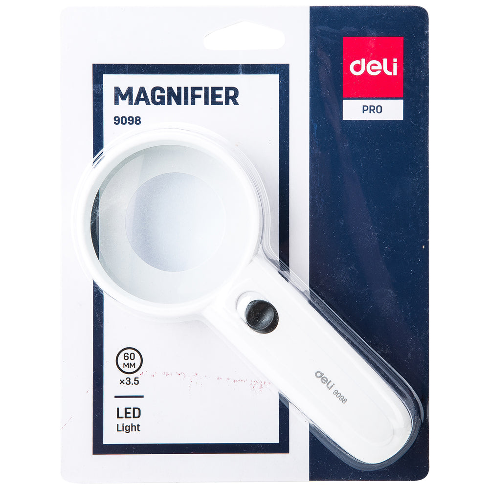 Deli E9098 LED Magnifier – 60mm Illuminated Handheld Magnifying Glass