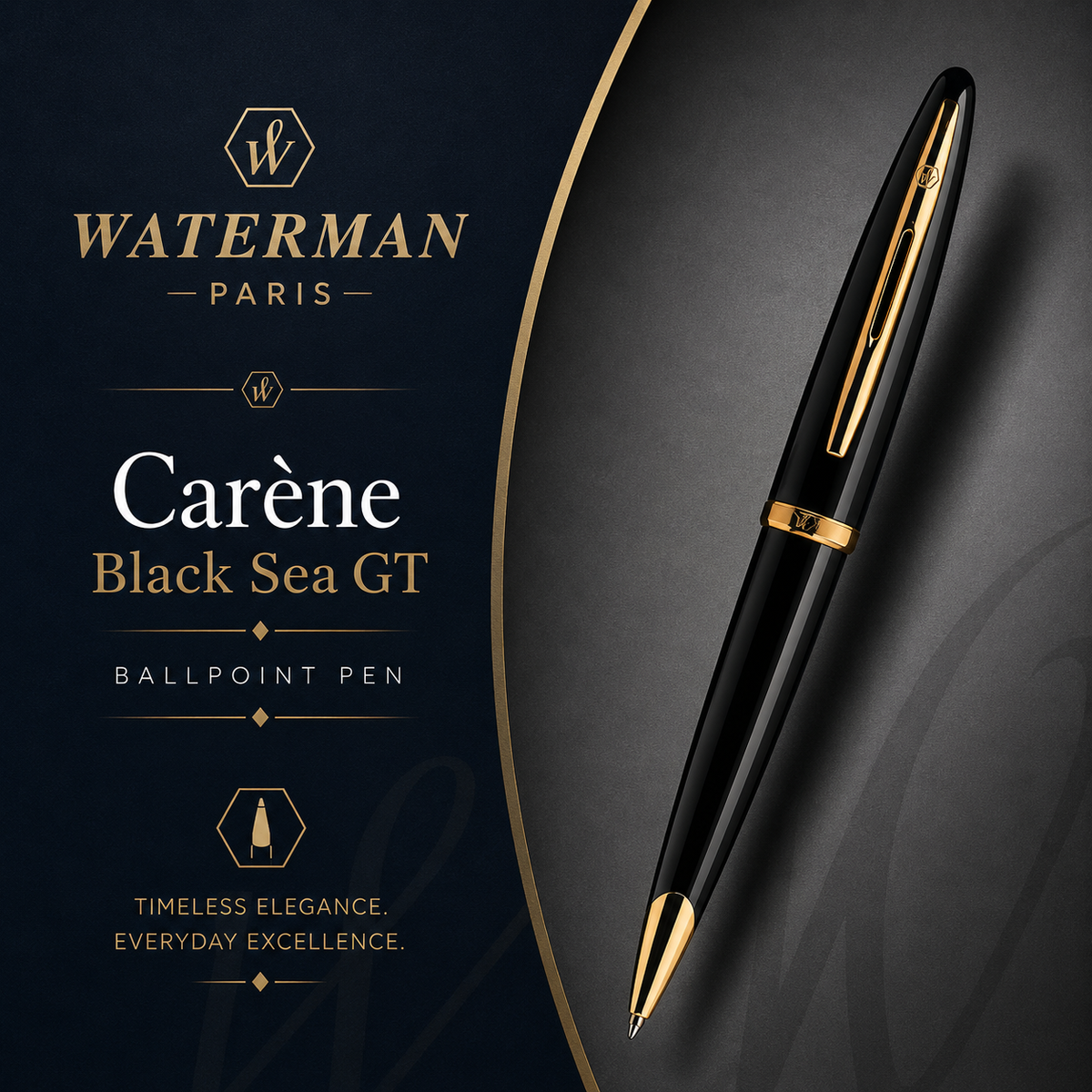 Waterman Carène Ballpoint Pen – Black Sea with Gold Trim