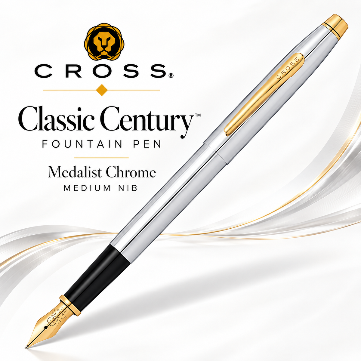 Cross Classic Century Refillable Fountain Pen Medium Nib Medalist Chrome