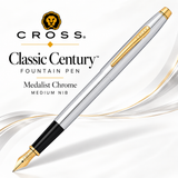 Cross Classic Century Refillable Fountain Pen Medium Nib Medalist Chrome