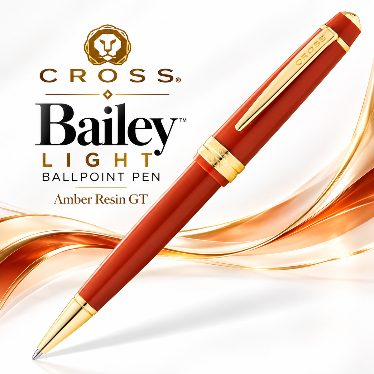 Cross Bailey Light Ballpoint Pen – Amber Resin & Gold Plated Trim (Medium)