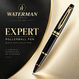 Waterman Expert Rollerball Pen – Black with Gold Trim