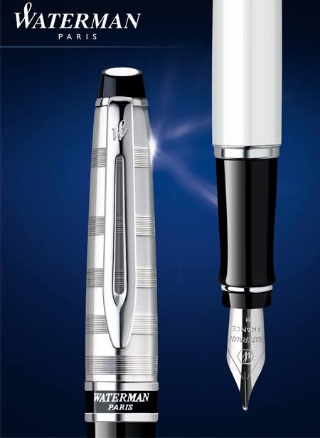 Waterman Expert Deluxe Fountain Pen – White with Chrome Trim (18K Gold Nib)