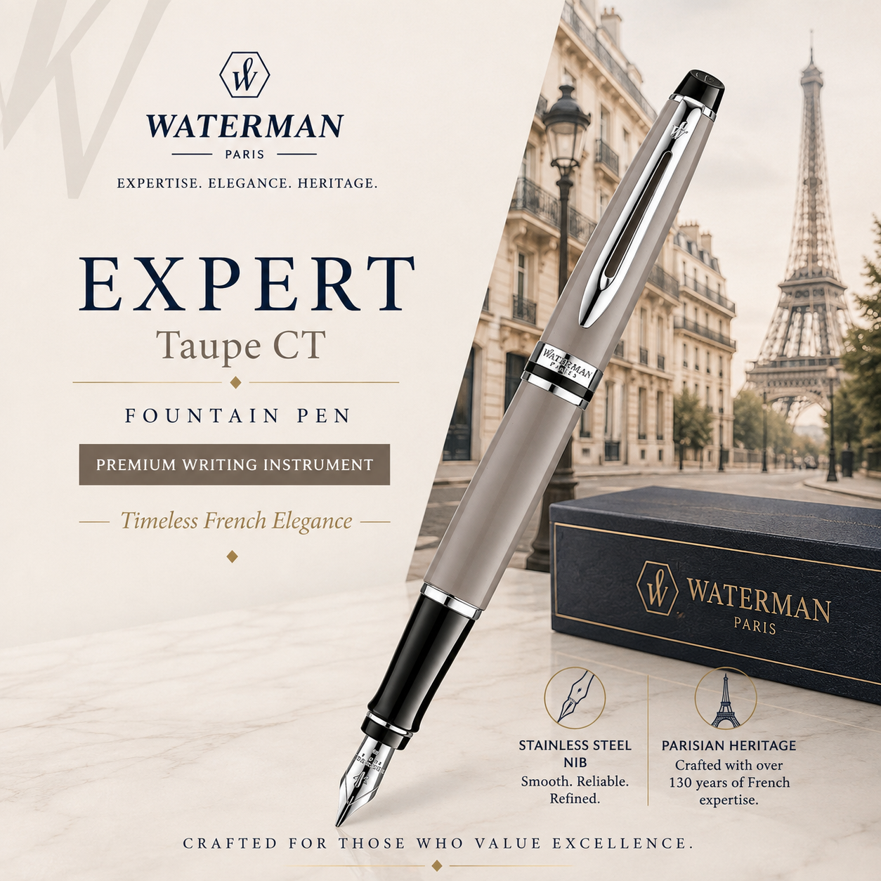 Waterman Expert Deluxe Black CT Fountain Pen – Premium Writing Instrument