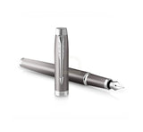 Parker IM Fountain Pen Grey Chrome – Fine Nib, Blue Ink