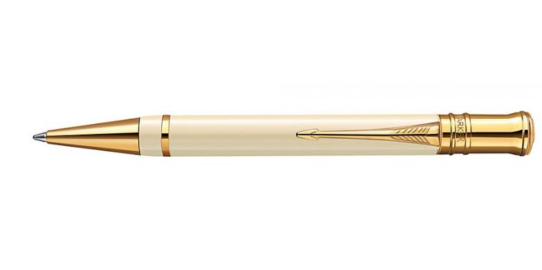 Parker Duofold International White Ivorine GT Ballpoint Pen – 23K Gold-Plated Trim