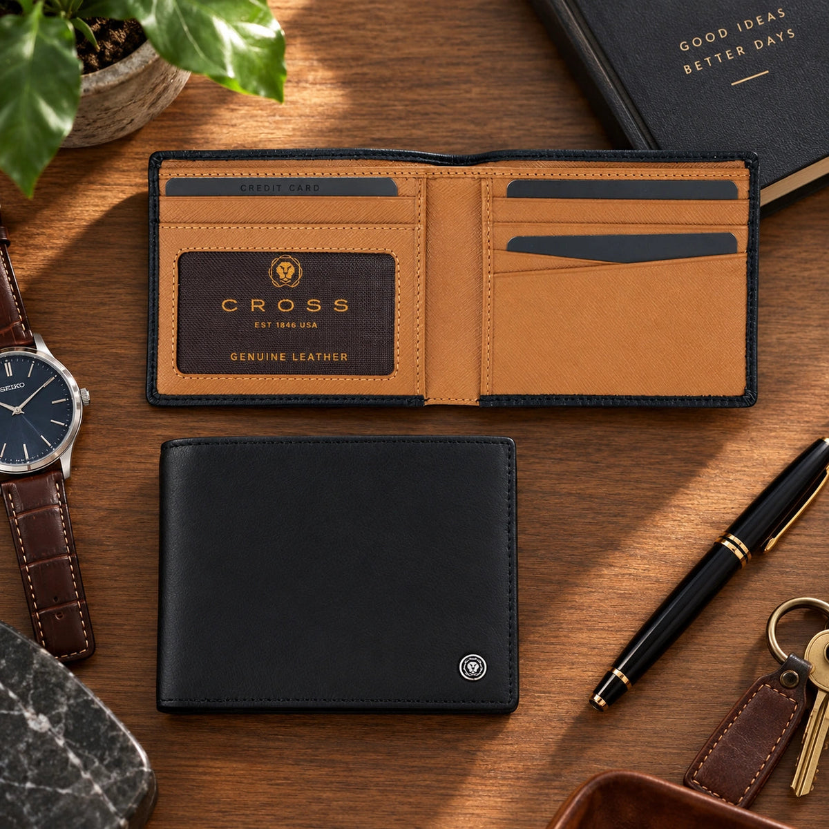 Cross Soft Grain Leather Bifold Wallet - Black/Mocha, 8CC
