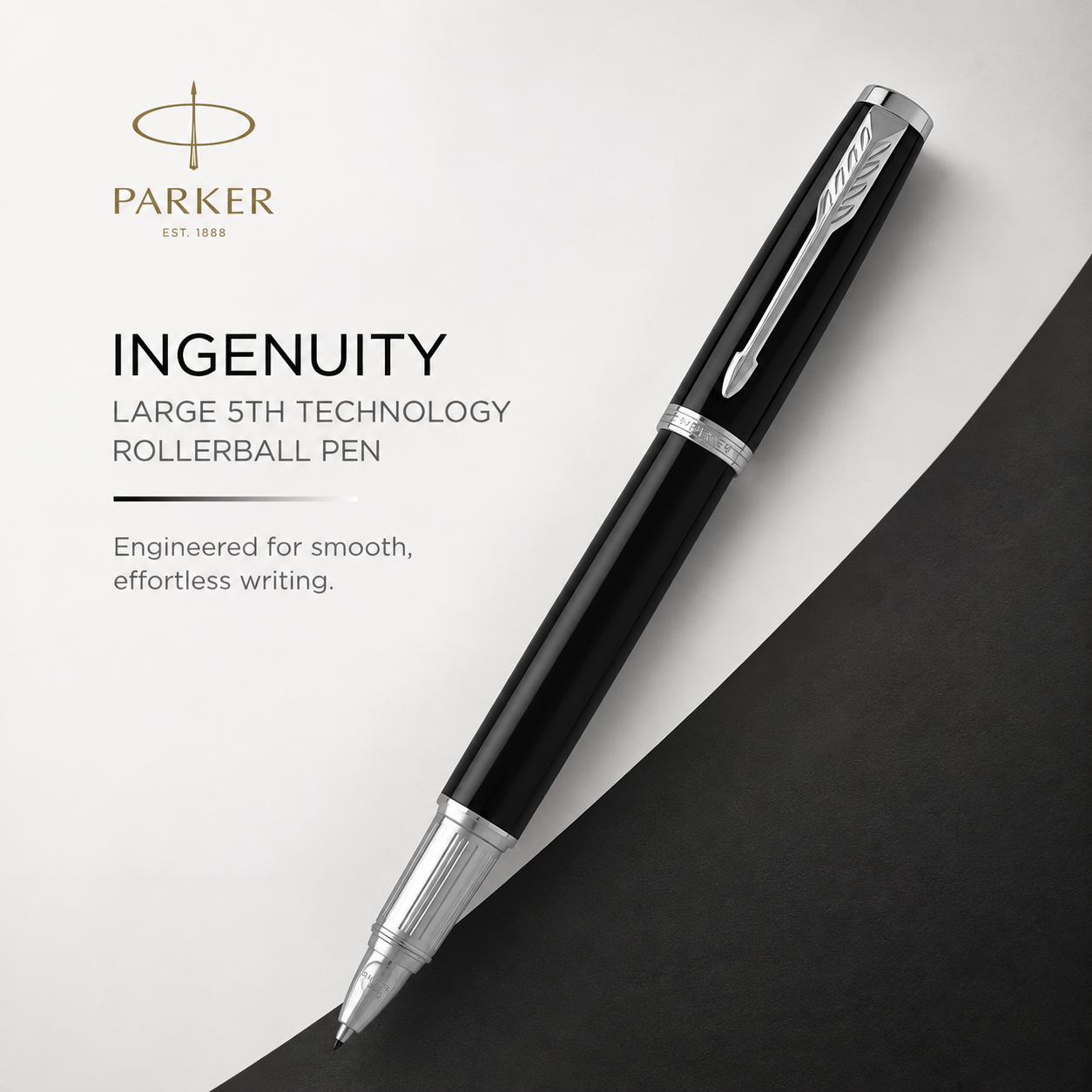 Parker Ingenuity Large 5th Technology Rollerball Pen | Black Lacquer CT, Fine