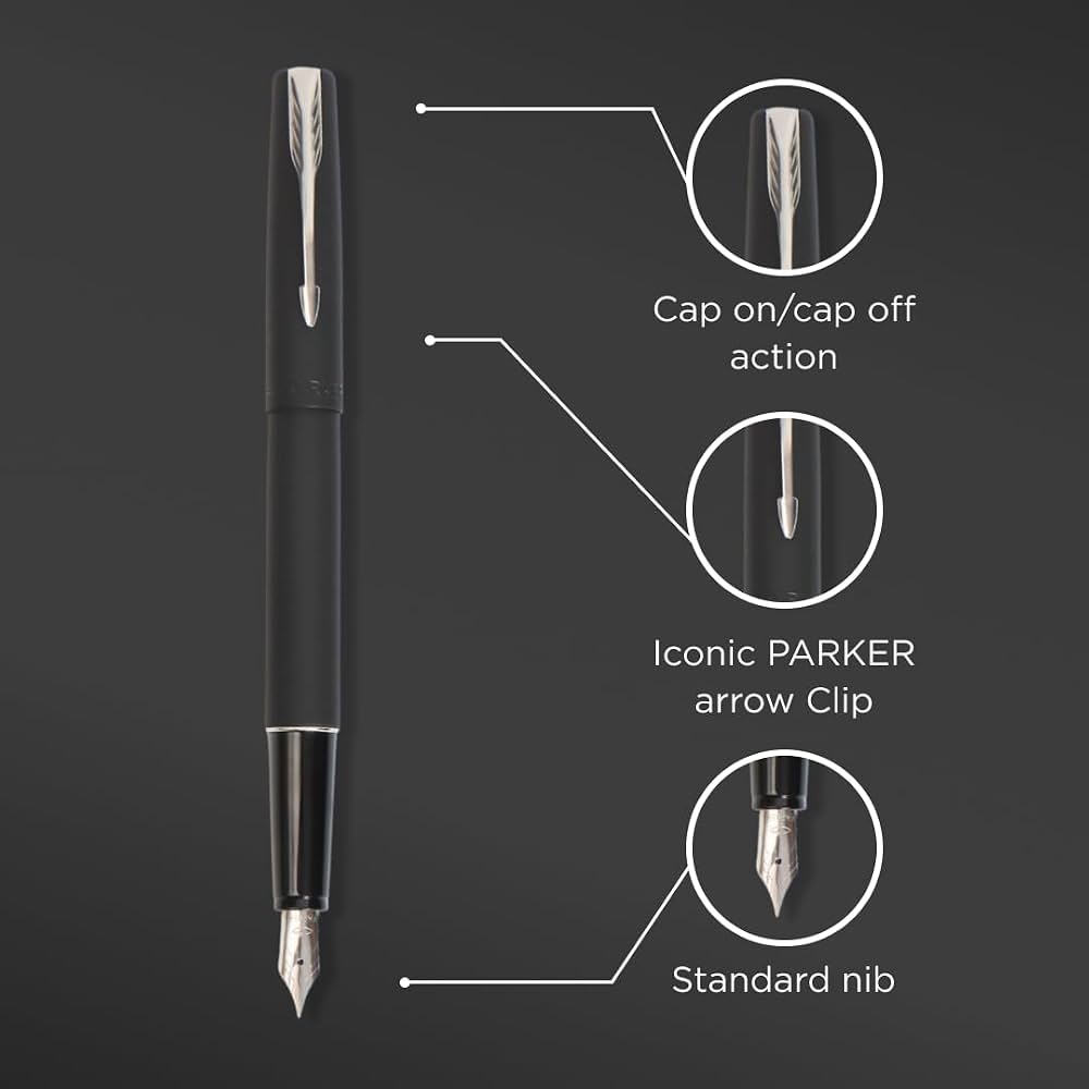Parker Frontier Fountain Pen – Matte Black with Chrome Trim