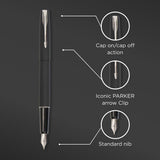 Parker Frontier Fountain Pen – Matte Black with Chrome Trim
