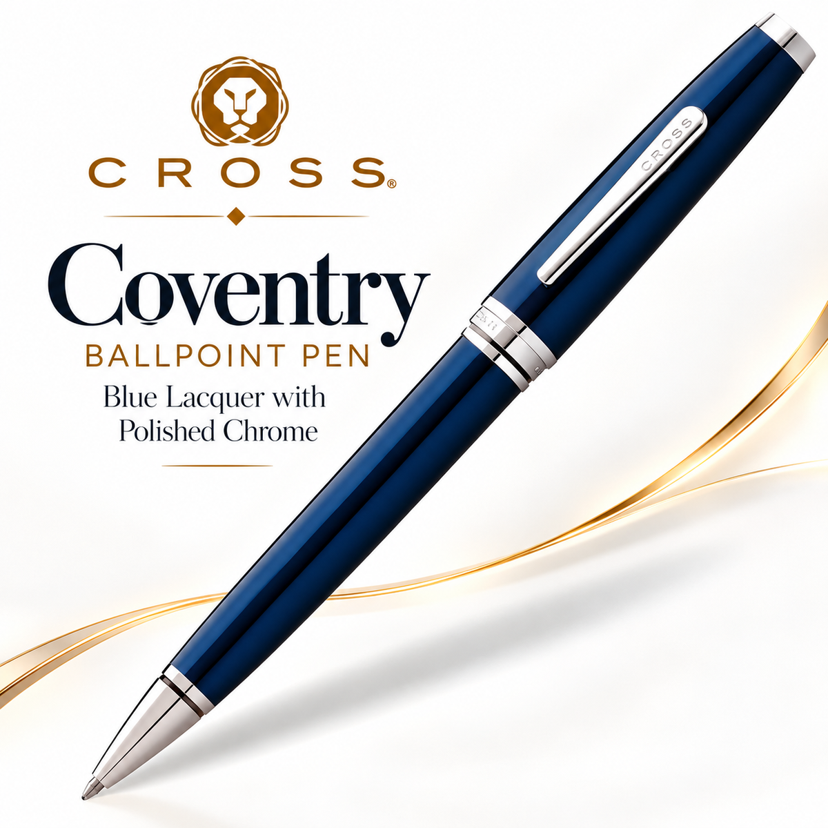 Cross Coventry Ballpoint Pen – Blue Lacquer with Polished Chrome (Blue Ink)
