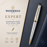 Waterman Expert Ballpoint Pen – Stainless Steel with Gold Trim