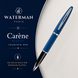 Waterman Carène Fountain Pen – Blue with Stainless Steel Trim (18K Gold Nib)
