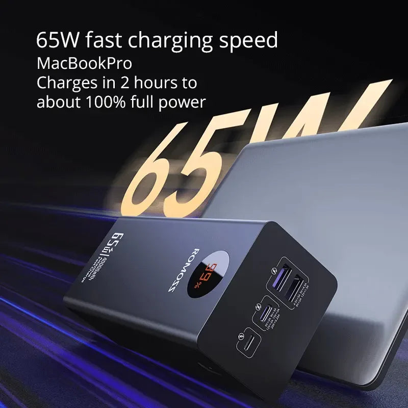 ROMOSS 40000mAh 65W Power Bank – Ultra Fast PD Charging for Laptop & Mobile | Original